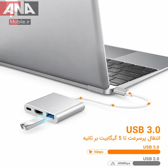 مبدل 3کاره USB 3.1 Type C to HDTV HDMI + USB 3.03 