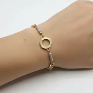 دستبند زنجیری طلا 18 عیار زنانه مدل حلقه هشت‌ضلعی وزن 2.41 گرم