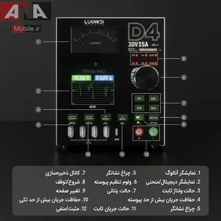 منبع تغذيه متغير ديجيتال و آنالوگ 30 ولت 5 آمپر لووي مدل LUOWEI D4