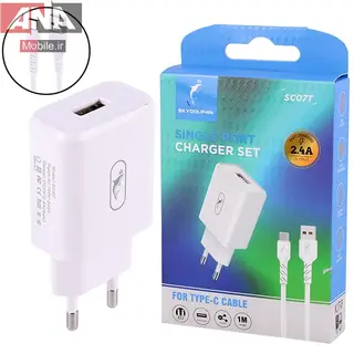 شارژر ديواري 12 وات + کابل تايپ سي اسکاي دلفين مدل Sky Dolphin SC07T