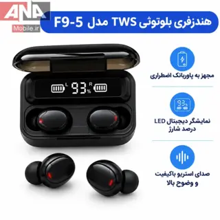 هندزفری بلوتوثی دوگوش با کیس پاوربانک مدل TWS BTH-F9-5