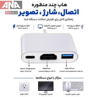 مبدل 3کاره USB 3.1 Type C to HDTV HDMI + USB 3.03 