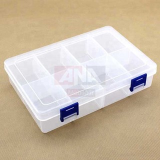 جعبه پلاستيکي 8 قسمتي براي نگه داري قطعات الکترونيکي سايز 192X132X43 mm
